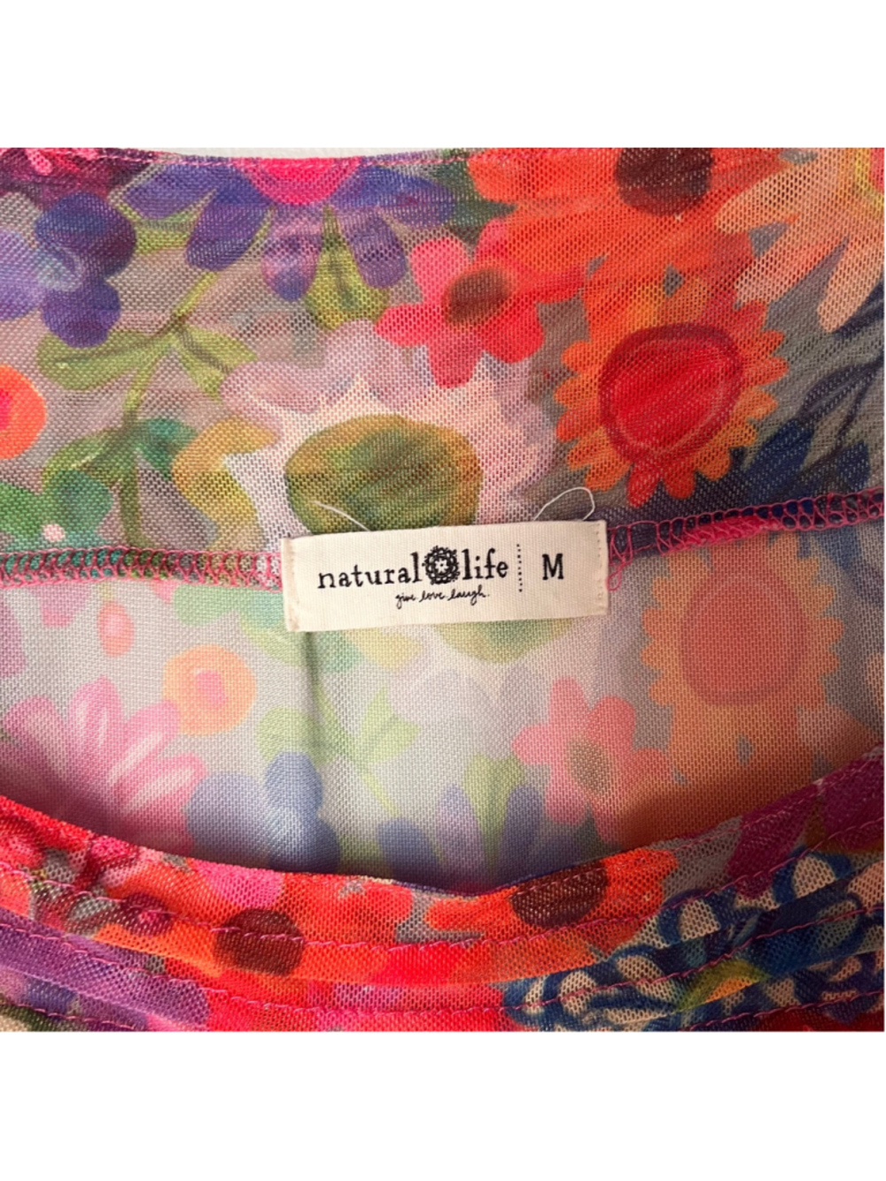 Natural Life Floral Mesh Tiered Maxi Dress Sz M Boho Cottage Rainbow Calico - Picture 5 of 9